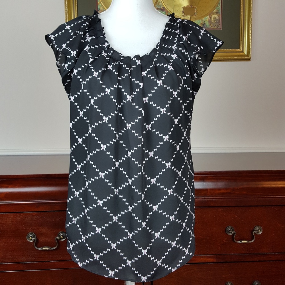 Lauren Conrad Black Blouse with Pink Bows Size Med